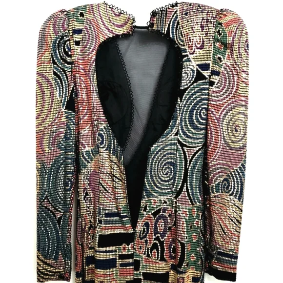 Vintage Cache Metalic Asymmetrical Illusion Plunge Neck Metalic Beaded Maxidress - Picture 14 of 16